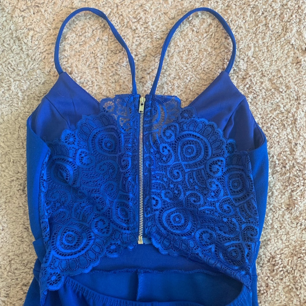 Royal blue jumpsuit w/ lace back - Picture 4 of 6